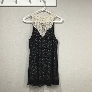Daytrip Black Lace Sleeveless Top Sheer High Neck Blouse Coquette Whimsygoth Y2K